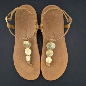 Vionic Tide Cork Print Gold Disc Thong Sandals Women's 6.5 EU 37.5 Comfort